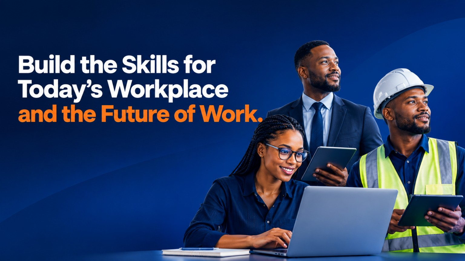 Professionals from different fields collaborating around digital skills and technology.